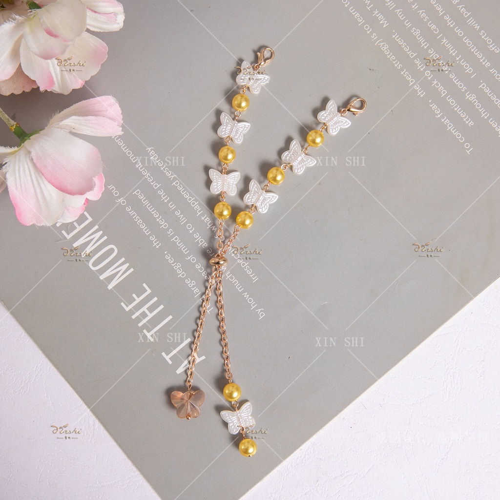 Xinshi146 Tali Lanyard Adjust Motif Kupu-Kupu + Mutiara + Hollow Untuk Aksesoris Masker Wajah