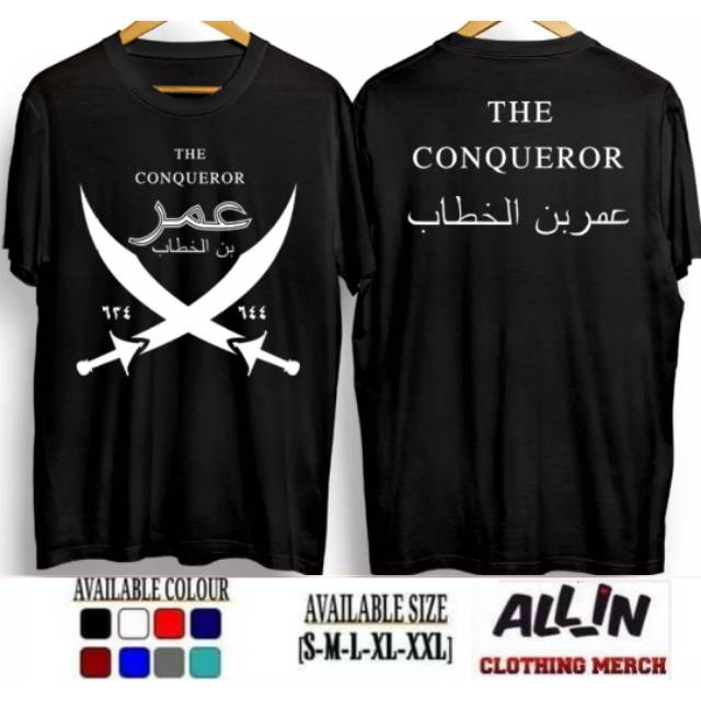 KAOS DAKWAH MUSLIM UMAR BIN KHATTAB THE CONQUEROR PEDANG REAL COTTON