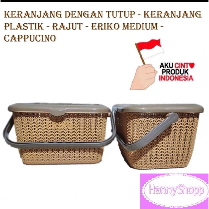 KERANJANG DENGAN TUTUP - KERANJANG PLASTIK - RAJUT - ERIKO MEDIUM - CAPPUCINO