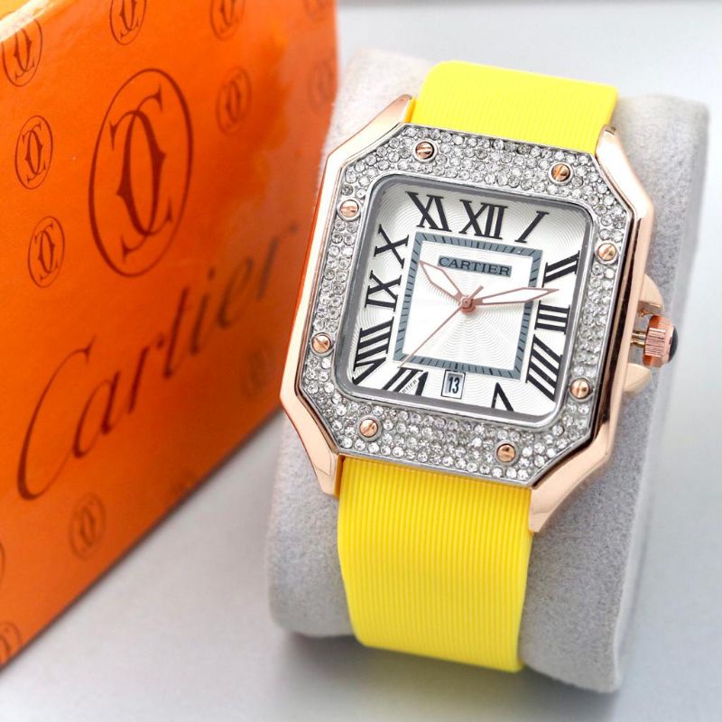 Jam tangam wanita Cartier Mata Bahan Karet Tanggal Aktif (Cod)