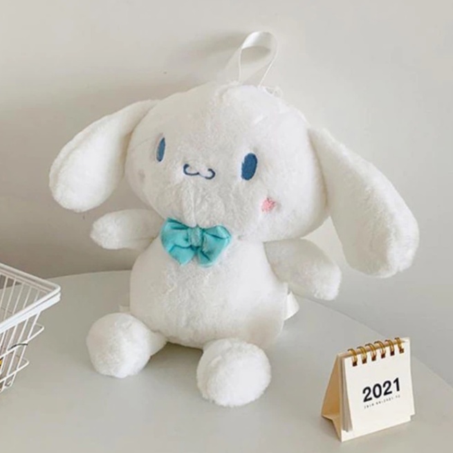 Tas ransel bulu Kawaii My Melody Cinnamoroll Sanrio Boneka Lucu Kartun Mewah Ransel Anime Mainan Lembut untuk Anak Perempuan Boneka Mainan Lembut Gif