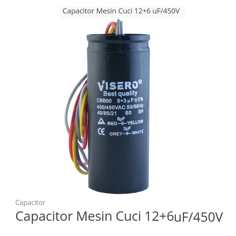 Kapasitor Mesin Cuci 6 + 12 UF visero