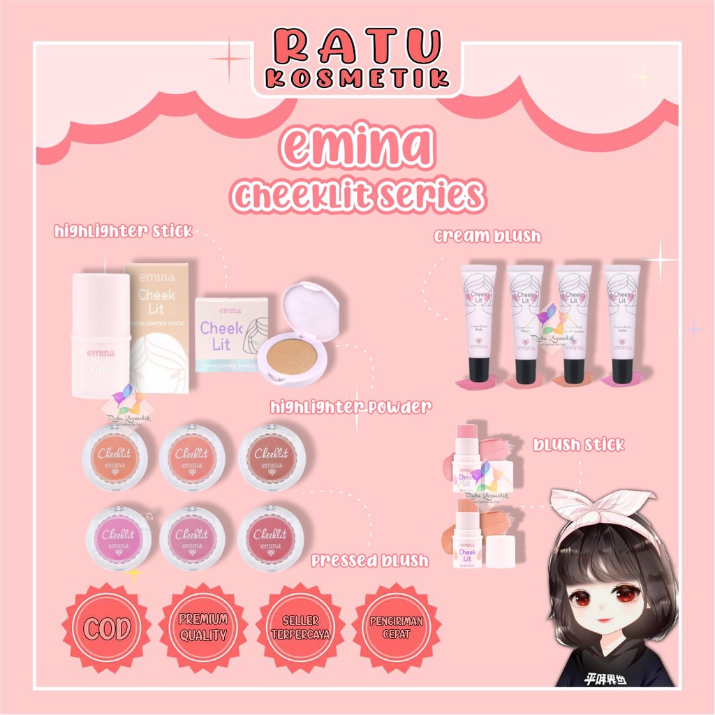 ❤ RATU ❤ Emina Cheek Lit Series | Cream Blush Pressed Blush Highlighter Stick Highlighter Powder Blush Stick (✔️BPOM)