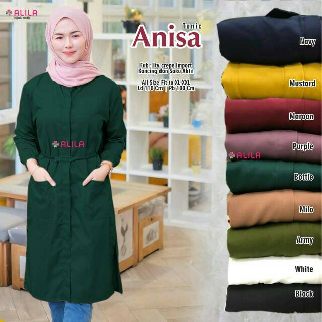 ATASAN WANITA MUSLIM MURAH ANISA TUNIK POLOS KANCING DEPAN BERKERAH