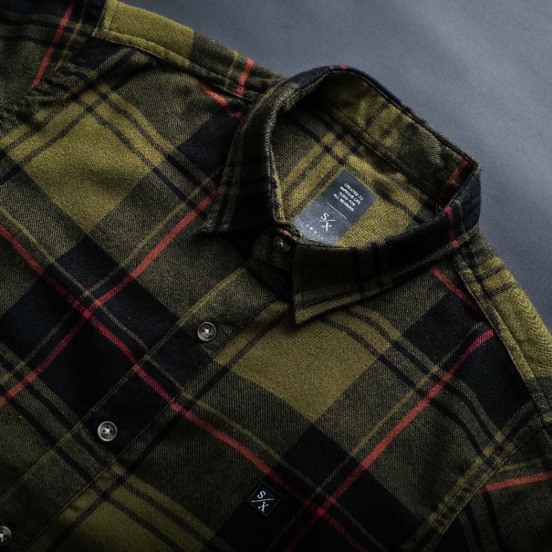 STHIRA | KEMEJA FLANEL BARRACK LONG ARMY GREEN SIXPAX | BAJU LEBARAN | KEMEJA KOTAK KOTAK| FLANEL