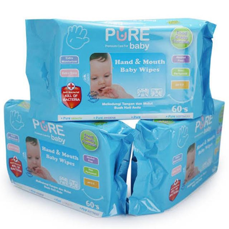 Pure Baby Hand and Mouth Baby Wipes Tissue Basah 60sheet Buy 2 get 1 Tisu Bayi