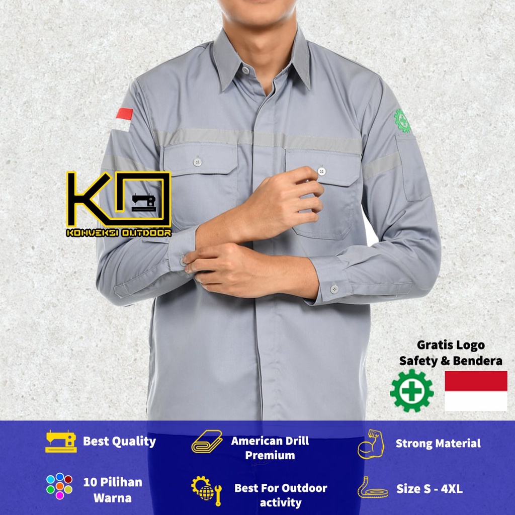 JUMBO - KEMEJA WEARPACK BAJU SAFETY K3 OUTDOOR INDOOR 3XL 4XL - Seragam Kemeja Kerja Lapangan Lengan Panjang Proyek Bangunan Tambang Alat Berat PLN Enginer Instalasi Mesin werpek sefti Scotlit Khusus Jumbo XXXL XXXXL Konveksi Outdoor