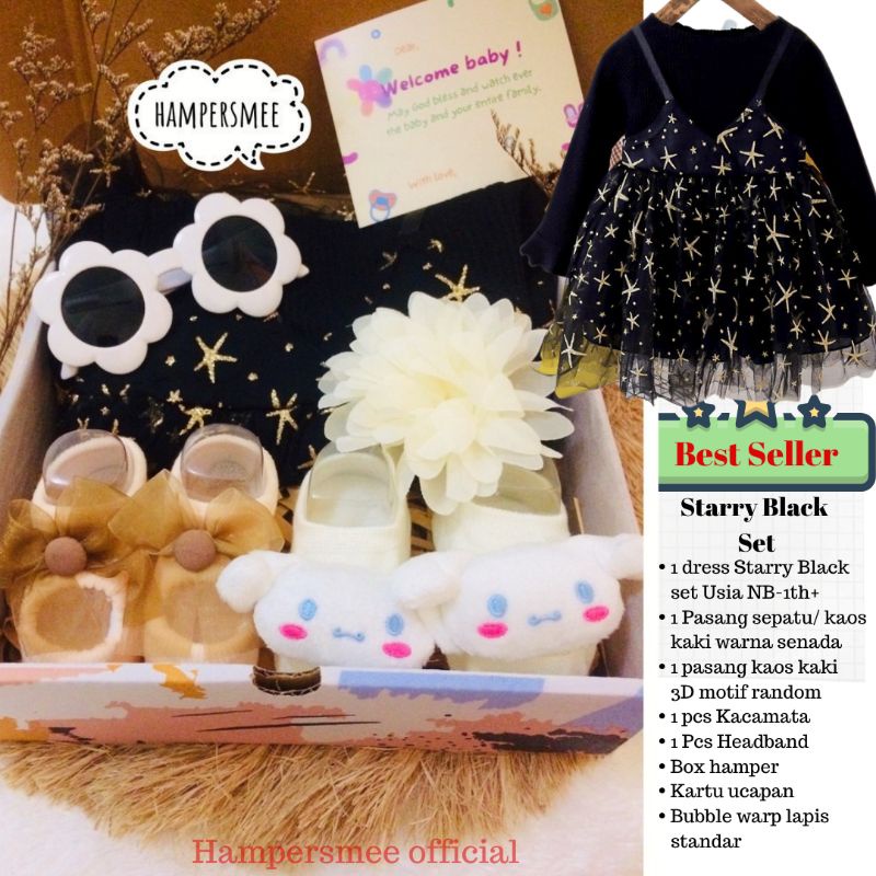 HAMPERSMEE SET PREMIUM - HAMPERS BAYI HAMPERS BABY KADO BAYI BABY GIFT HADIAH KELAHIRAN NEWBORN MURAH HEMPERS BAYI PARCEL BAYI BARU LAHIR-Starry black set