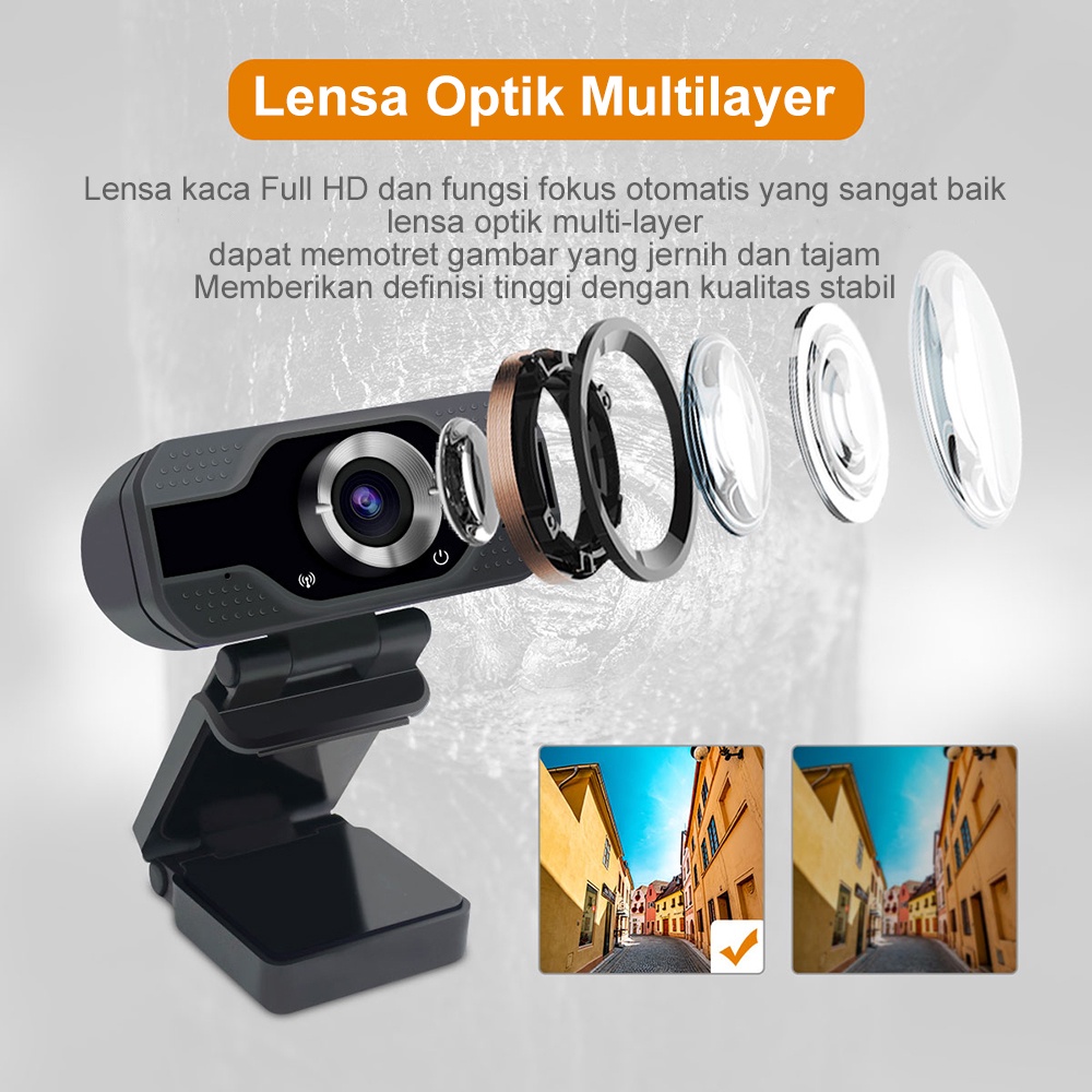 ITS Kamera Web 1080P Full HD Webcam  Fokus otomatis Web Cam For Laptop PC Kamputer with Mikropon Kamera