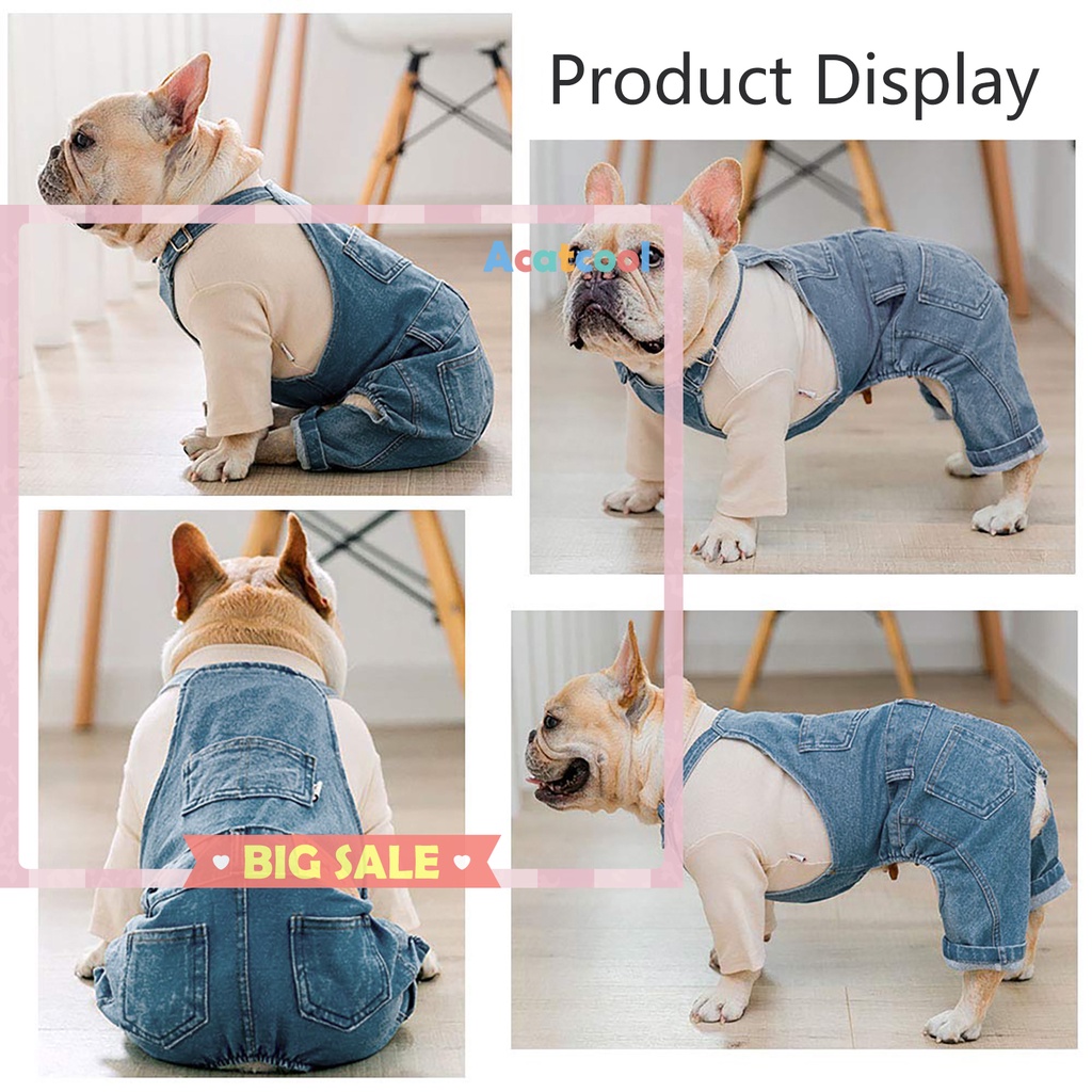 Pet Denim Jumpsuit Comfortable Full Cotton Jean Warm Rompers for Dog Cat