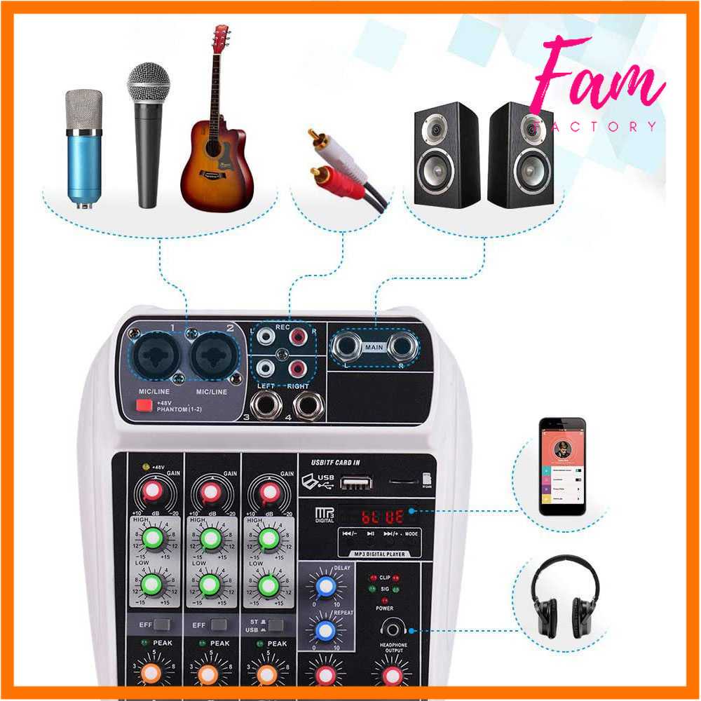 Compact Mixing Console Mixer 4 Channel Phantom 48V Muslady  - AI-4