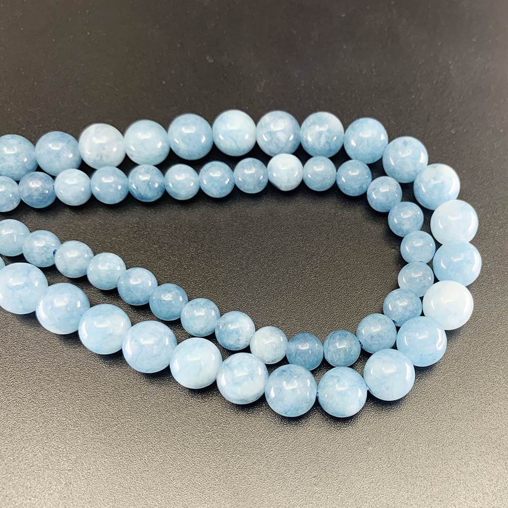 1 Untai Manik-Manik Batu Aquamarine Bulat Kuarsa Sky Blue Ukuran 4 - 10mm Untuk Membuat Perhiasan Diy