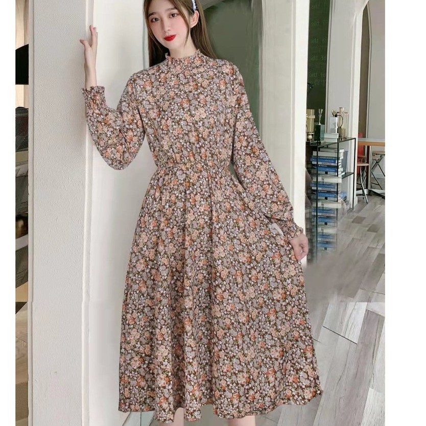 Gaun Wanita Motif Floral Dress Vintage Korean Style 9920 - 9925-FLORAL4