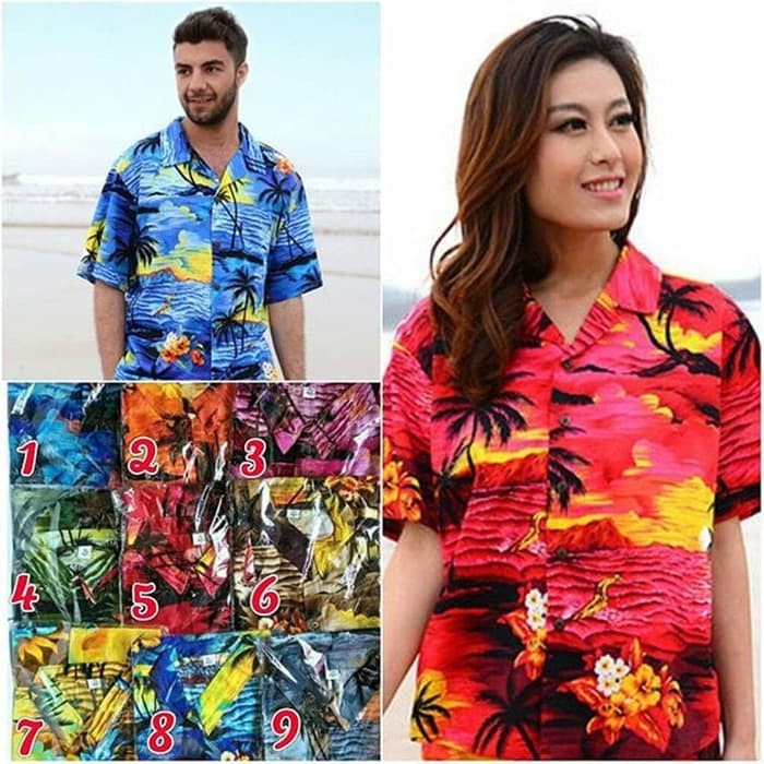 PRIA-KEMEJA- KEMEJA PRIA PANTAI BAJU PANTAI BALI HAWAII SUMMER KEKINIAN BEACHWEAR - M, BIRU -KEMEJA-