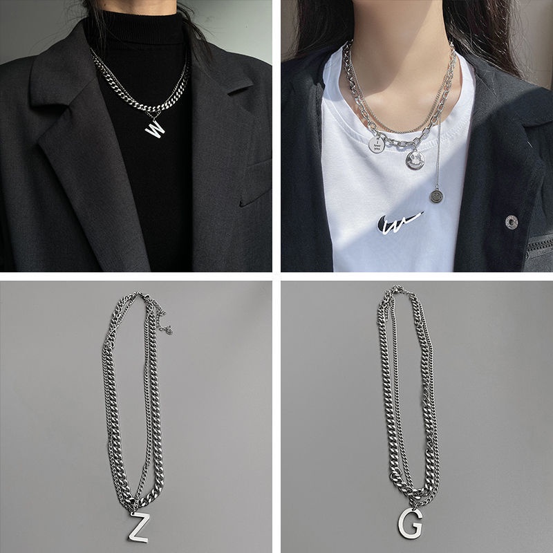Tidak Luntur Gaya Eropa Dan Amerika W Huruf Kuba choker Kalung Perempuan fashion ins hip hop sweater Rantai decorativ