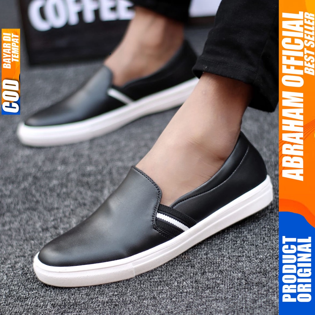 ABRAHAM Sepatu Slip On Casual Slop Kerja Hitam Pria