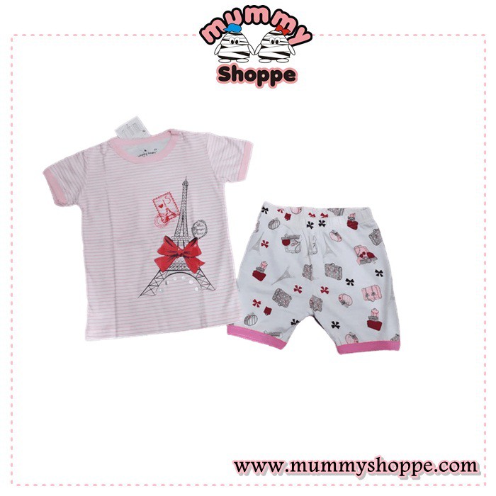 baju anak setelan pendek stripe motif paris JB 17 J