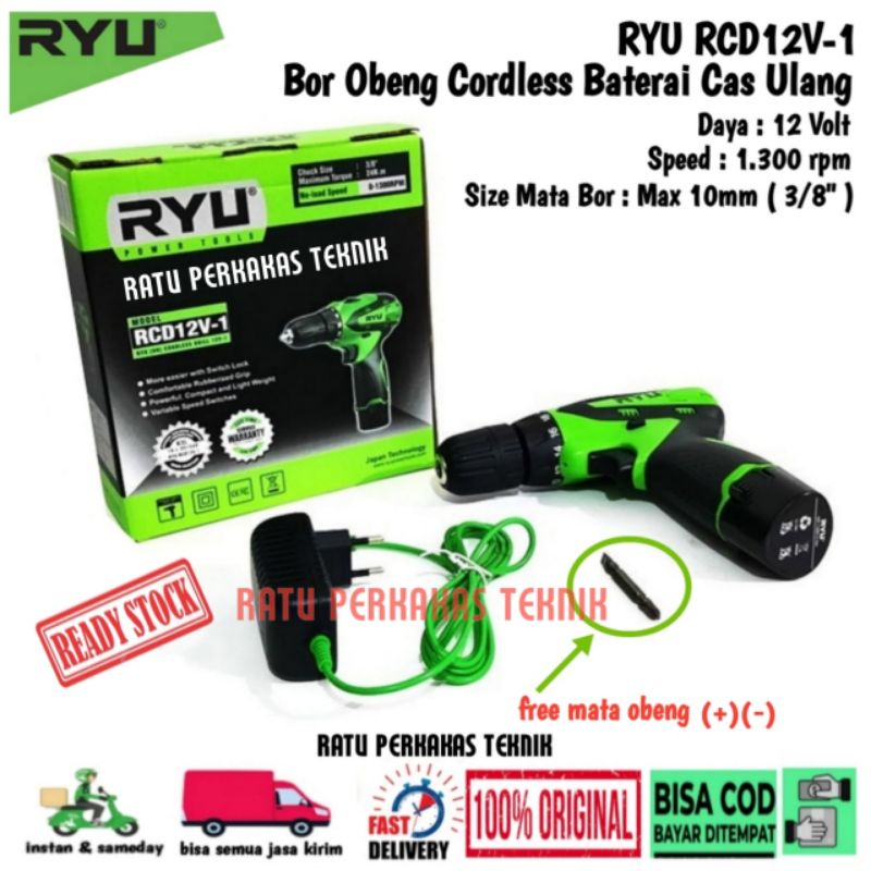 TEKIRO RYU MESIN BOR BATRE CAS RCD12V-1 OBENG CORDLESS DRILL ORIGINAL PROMO CUCI GUDANG TERMURAH