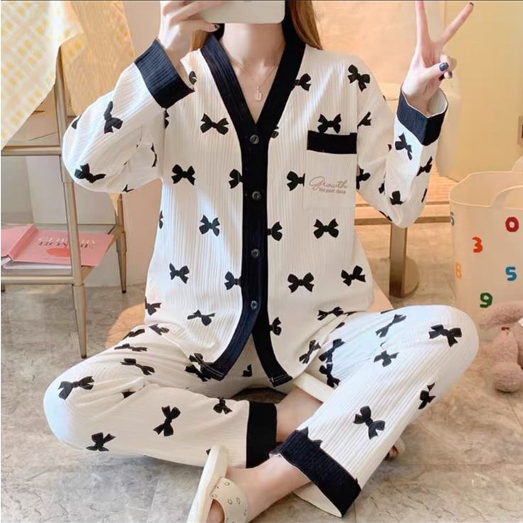 COD Stelan Import PP Kancing /Piyama Oversize lengan panjang/ Baju tidur Dewasa Wanita-2