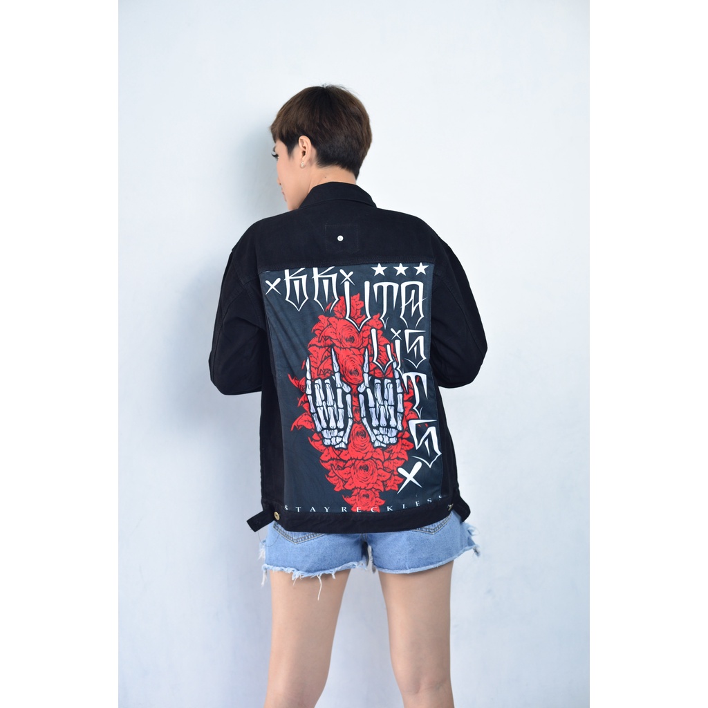 Zilong Brutalist ZB001 - Jaket Denim Wanita Printing Sablon Korea Premium Quality Sandwash Jacket Je