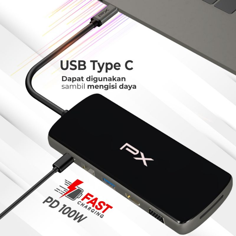 Type C USB 3.1 HDMI Lan Card Reader USB Hub Converter PX UCH120B