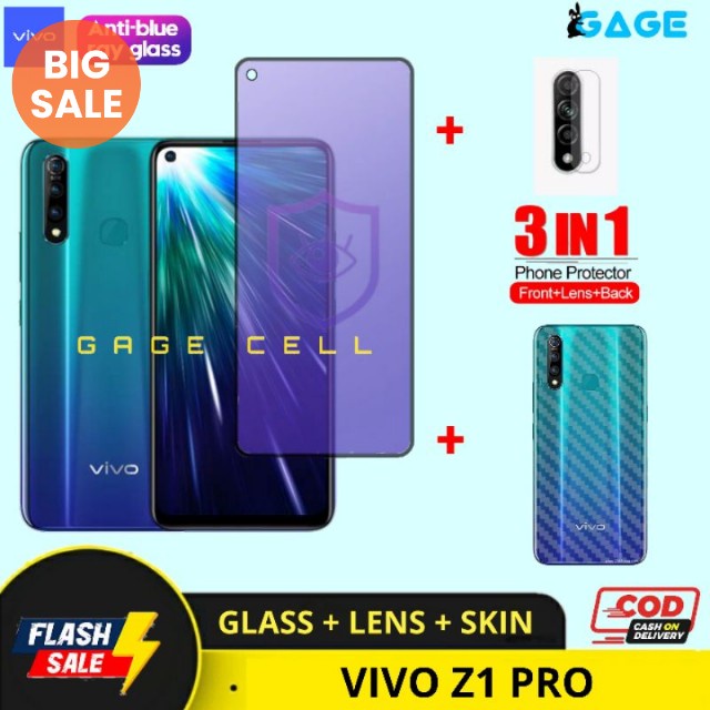 3IN1 PROMO Tempered Glass Anti Blue Light Vivo Z1 Pro Anti Gores Radiasi Vivo Z1pro Full Layar