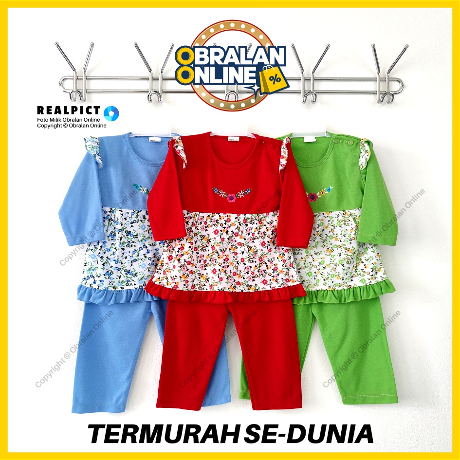 [SPY-RF08] OBRALAN ONLINE, Bayi 3 - 18 Bulan, RED FOREST Bunga, Kaos Piyama Anak Perempuan, Baju Tid