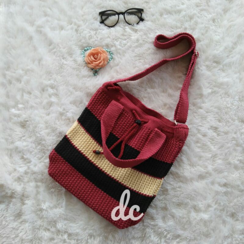 Handbag 2in1 rajut / tas selempang rajut besar