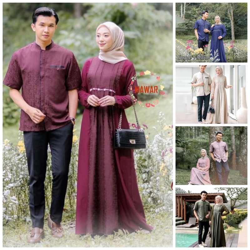 Zola_Batik Gamis Couple Athena Couple Gamis Moscrepe mix Jacquard & Baju Koko Couple Athena