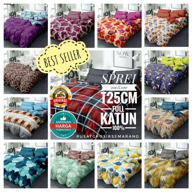 Sprei Internal EXTRA KING size uk 200x200 × T25 Tinggi 25 cm FULL 100% KATUN Agnes Ariel Mia Clary Irene Nava Pablo Petals Ronan Tania