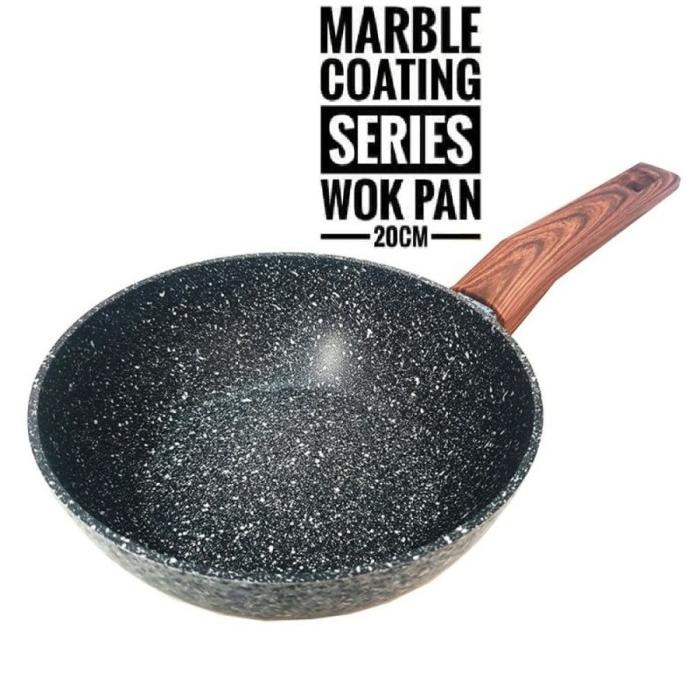 Wajan Wok Pan Marbel Anti Lengket YOSHIKAWA Marble Ceramic Pan Wok