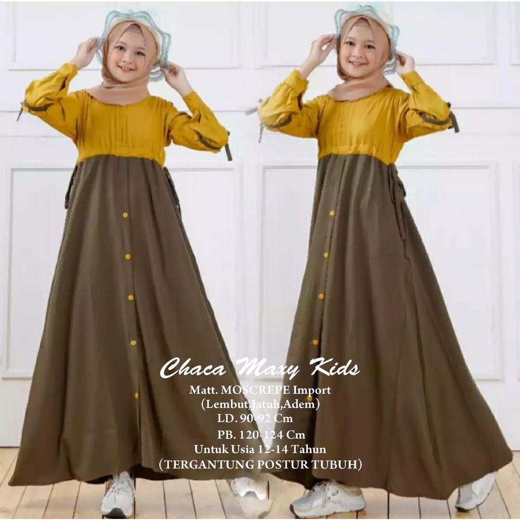 FenishaStore Gamis Chaca Maxy Kids Umur 12-14 Tahun Matt. Moscrepe Import