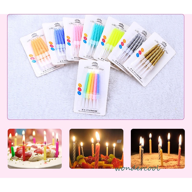 10pcs Lilin Kue Ulang Tahun Warna-Warni Tanpa Asap Untuk Dekorasi Anniversary-Won