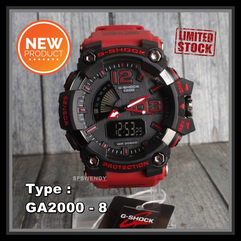 Jam Tangan Pria Dewasa & Remaja Digital Water Resistant Tali Rubb LI675 G Shock Ga-2000 Merah Army J