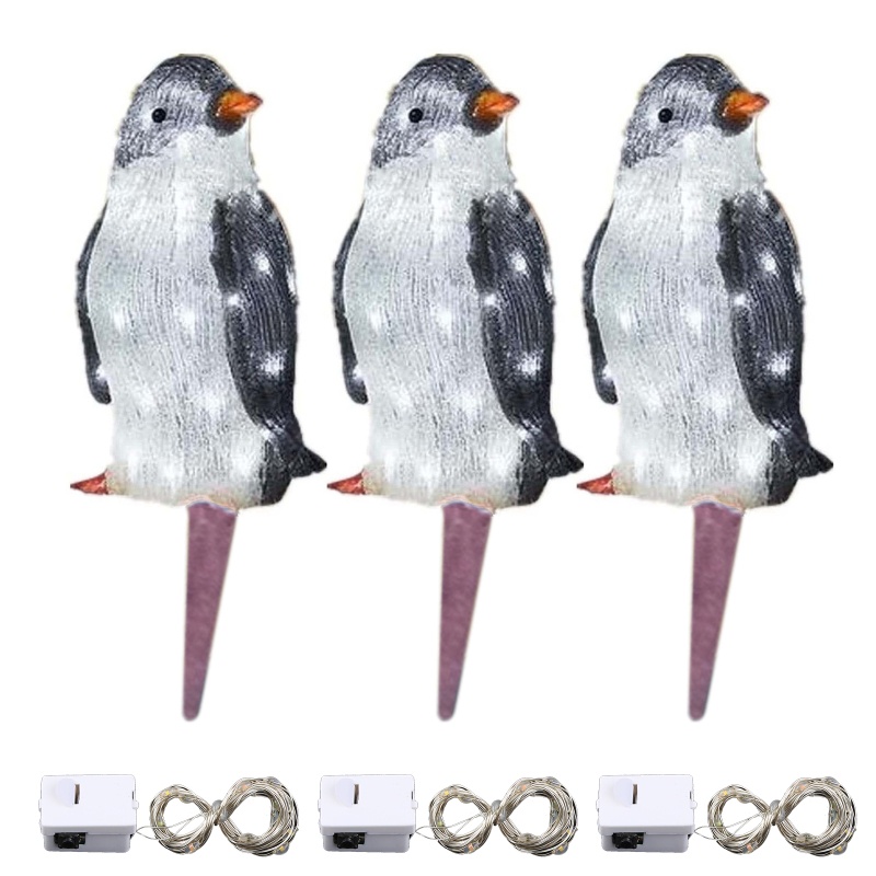 3pcs / Set Ornamen Penguin Dengan Lampu LED Mini Untuk Dekorasi Natal