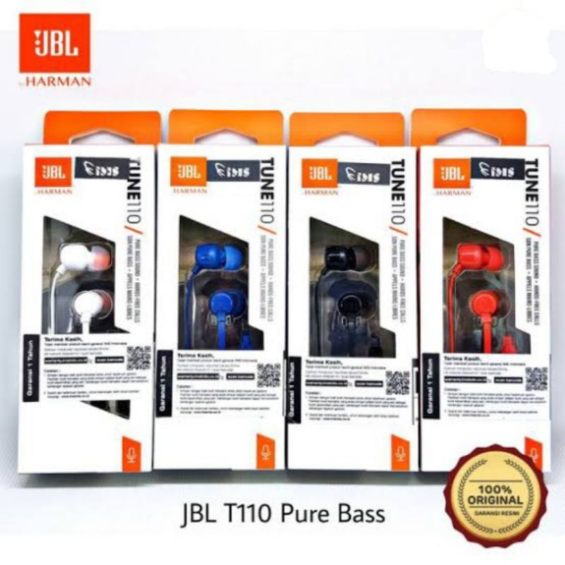 JBL T110 Earphone With Mic Head Phone Headset T 110 ORIGINAL IMS