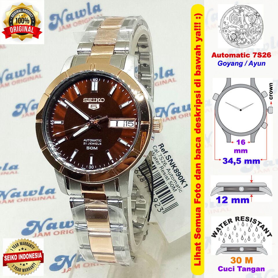 Seiko 5 Ladies SNK890K1 Rose Gold Brown Dial - Jam Tangan Wanita SNK890