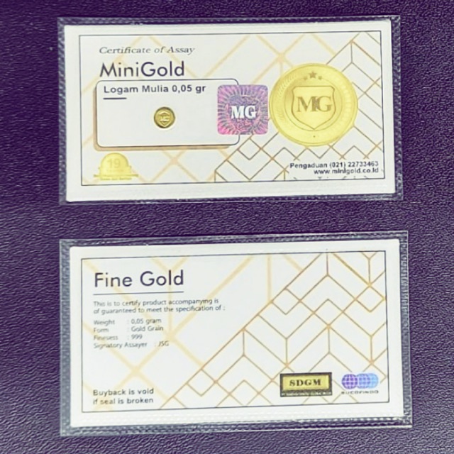 Mini Gold 0,05 gram 24 karat kadar emas 99,9%