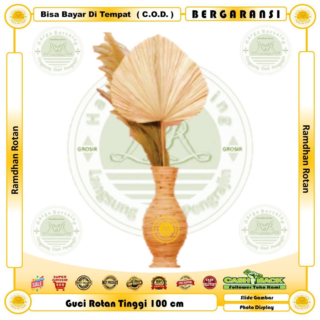 Guci Rotan Tinggi 100 cm - Vas Hiasan Rumah 100 cm Dari Rotan -  Ramdhan Rotan - Jambangan Hias Mode