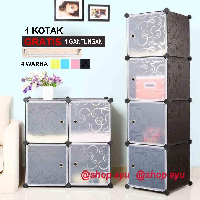 LEMARI PLASTIK LEMARI PAKAIAN RAK SERBAGUNA SUSUN LEMARI BAJU 4 PINTU+1 GANTUNGAN TERMURAH , . , ...