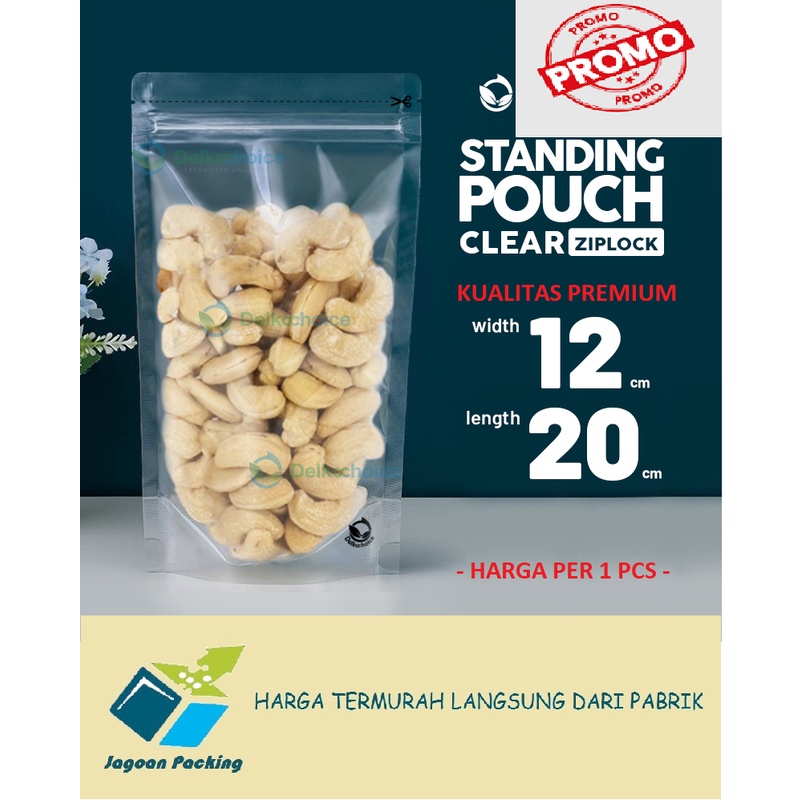 PLASTIK STANDING POUCH MURAH ZIPLOCK CLEAR 12 CM X 20 CM