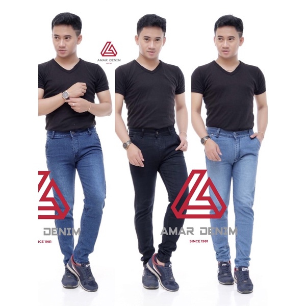 Celana jeans pria panjang slim fit skiny pensil levis hitam standar reguler jumbo murah