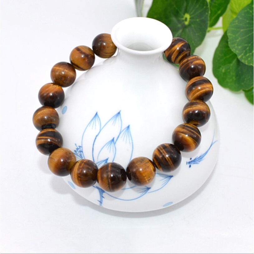 Gelang Manik-Manik Batu Vulkanik Tiger Eye Agate Chakra Healing Reiki Buddha Elastis Adjustable 8mm Untuk Unisex