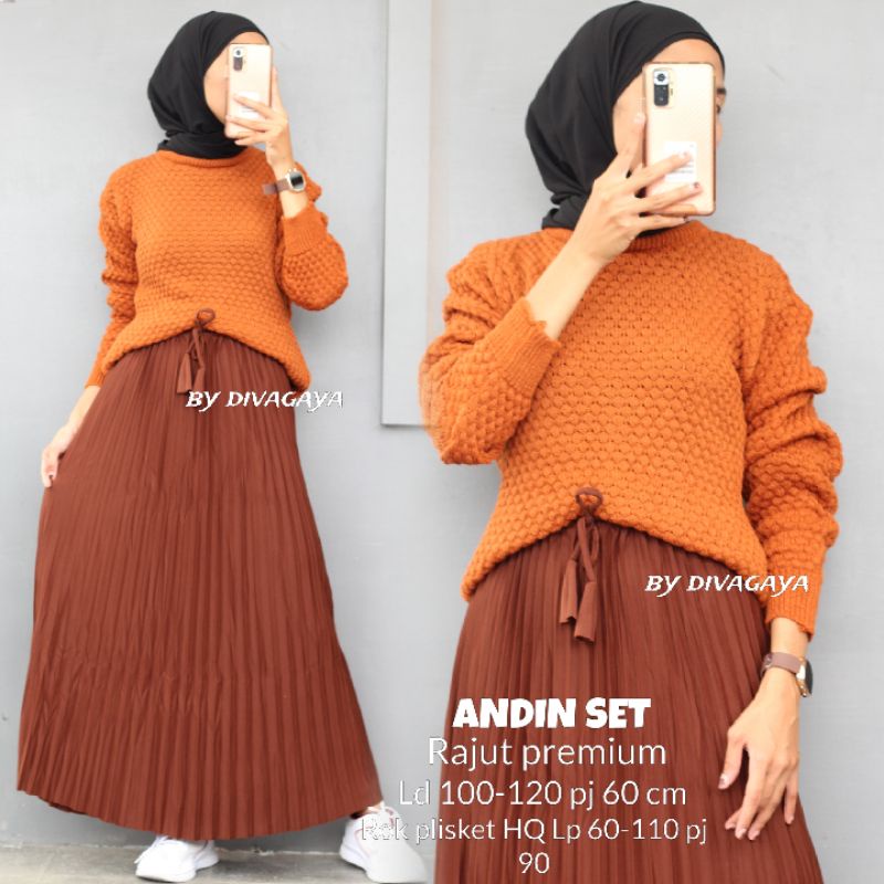 ANDIEN SET RAJUT + ROK PLISKET