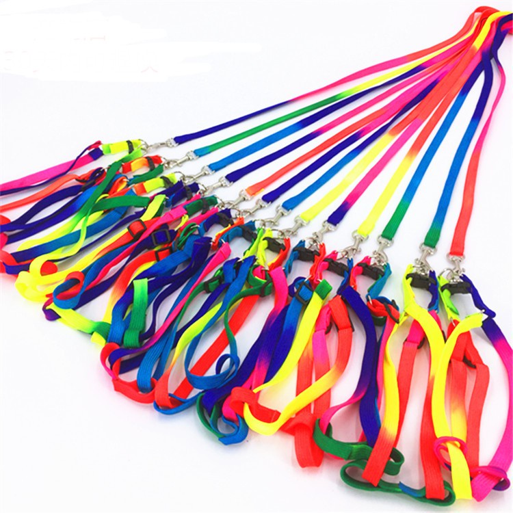 Anjing memimpin Harness Adjustable Breakaway Rainbow Nylon Kelinci Kecil Kucing tali kerah breast-band