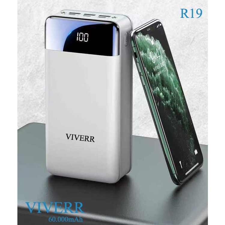 Powerbank VIVERR R19 kapasitas 60.000 mAh Original Cocok buat semua merek HP Gadget Garansi 1 Tahun.