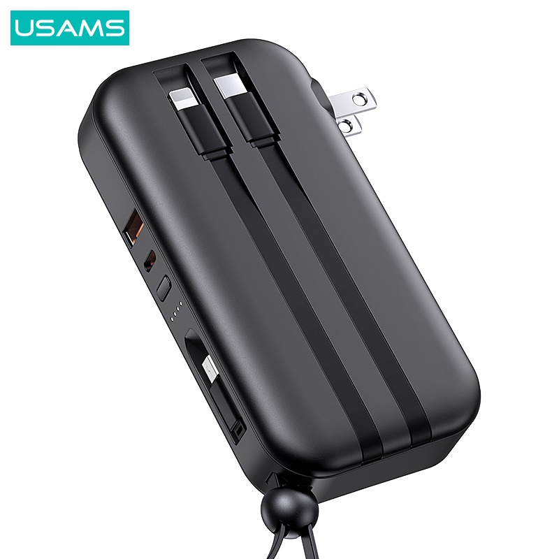 USAMS PB63 Powerbank 10000mAh Quick Charge 20W 3in1 Cable US+EU Plug