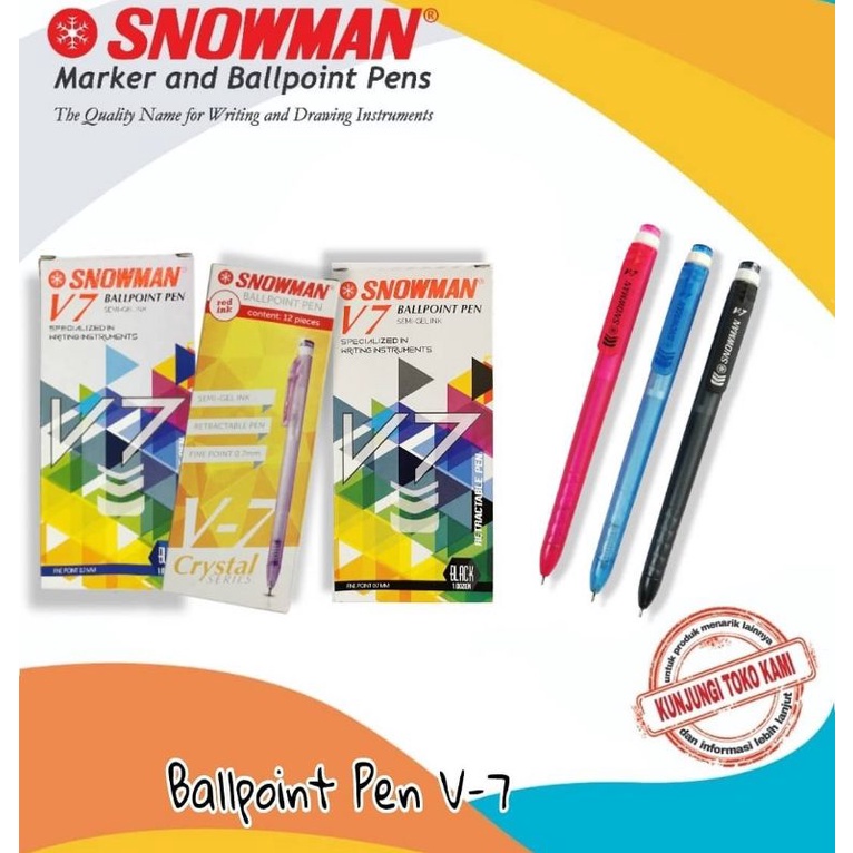 

Bulpen V7 snowman (cetek).warna Merah/Biru/Hitam