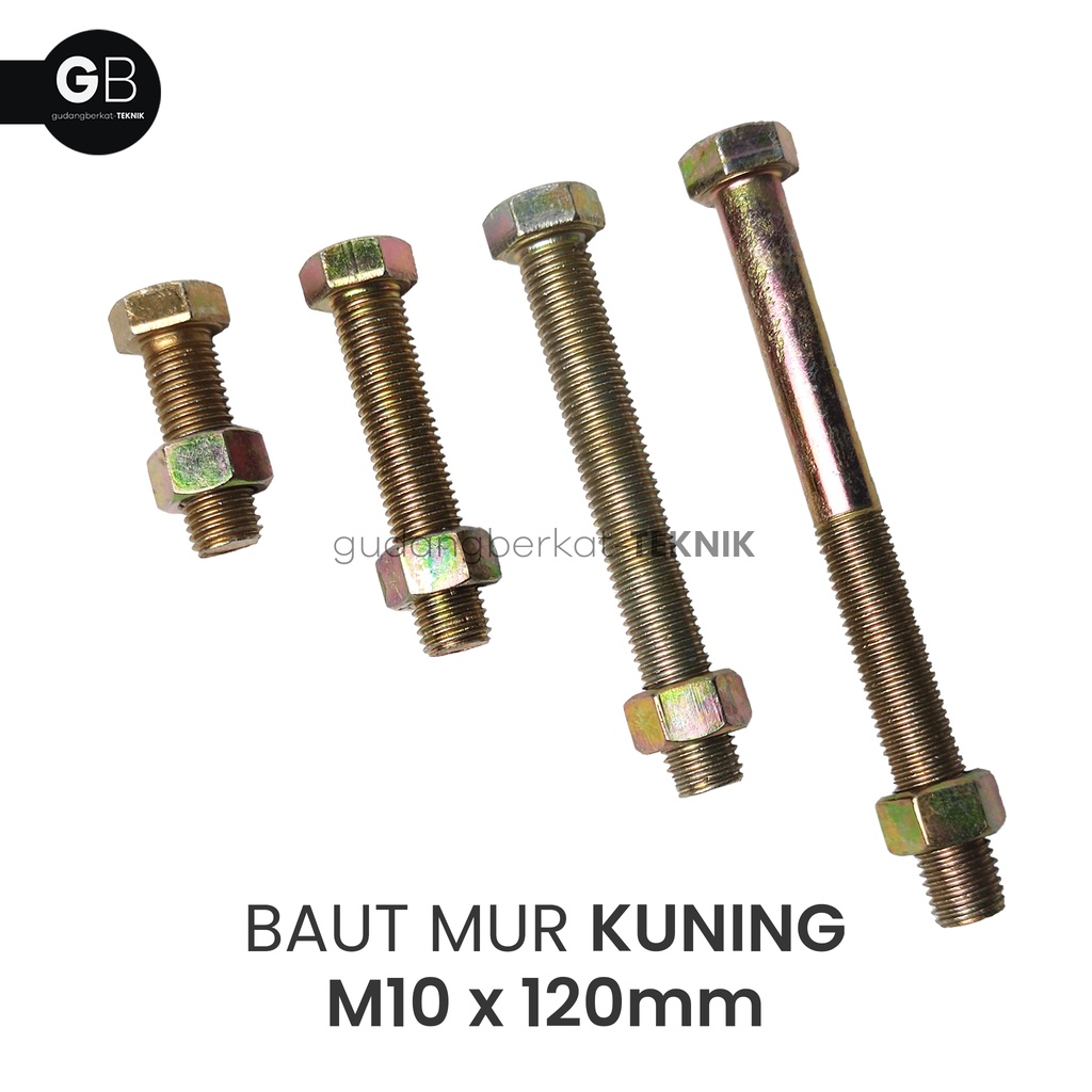 Baut Mur Kuning M10x120 / BMK 10x120 (120mm) / Baut M10 Kuning Kunci 14