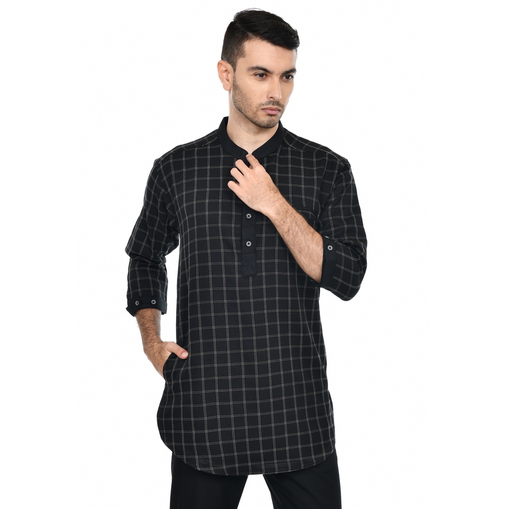 Koko Dewasa Motif Tartan Kurta Kotak - Kotak Bahan Semi Wool , Kemeja Kotak , Kemeja Koko Pria Dewasa